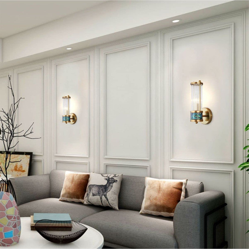 2 Pack Wall Lights for Bedroom Cyilndrical Wall Sconce With Glass Shade