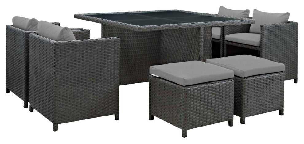 Sojourn 9-Piece Outdoor Patio Sunbrella Dining Set Canvas Gray