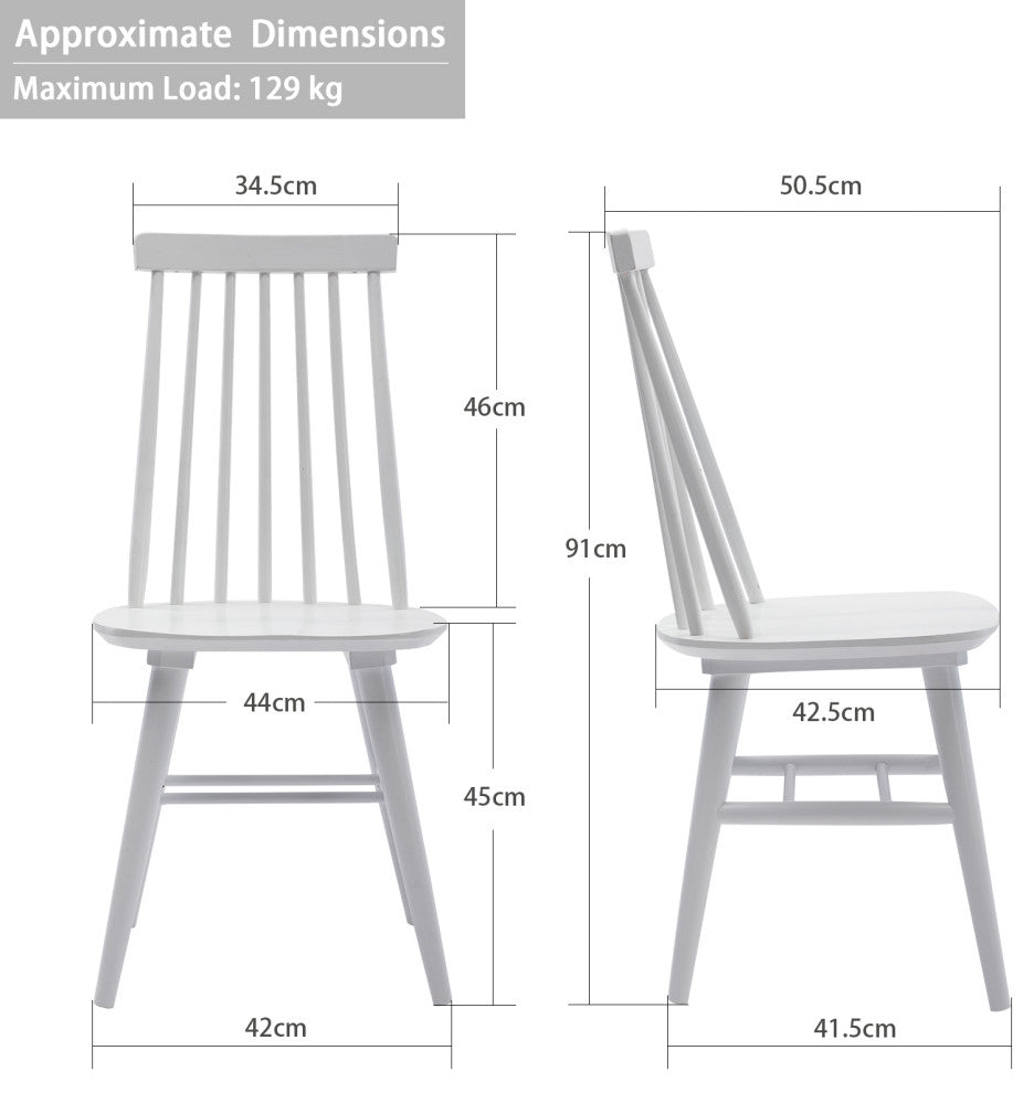 Set of 2 Farmhouse Spindle Wood Windsor Dining Chairs, White