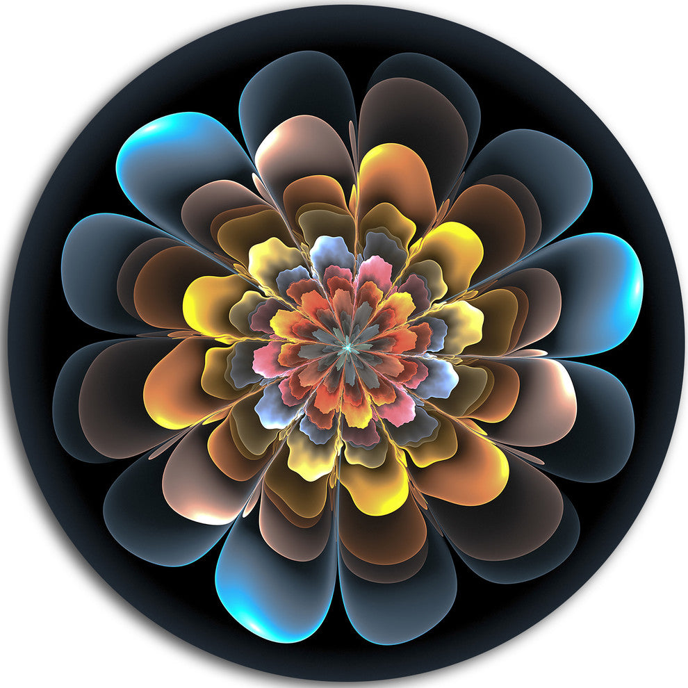 Fractal Flower Macro Close-Up, Floral Digital Disc Metal Artwork, 11"