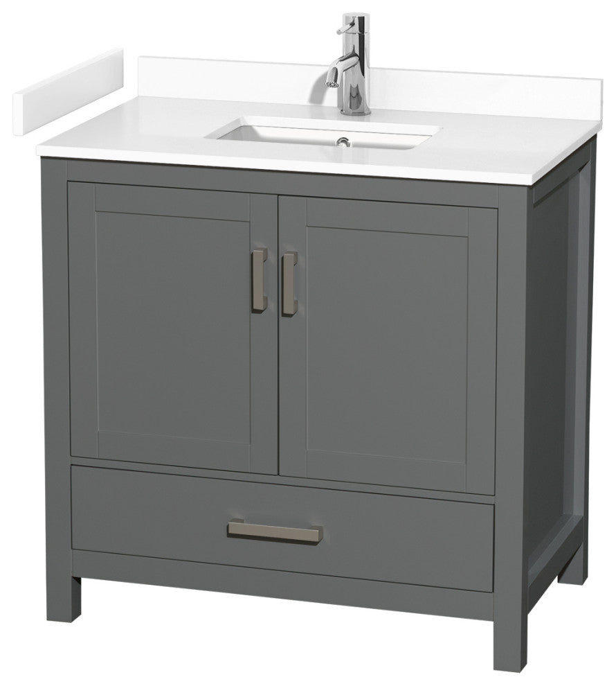 36" Single Bathroom Vanity, Dark Gray, White Cultured Marble Countertop, Sink