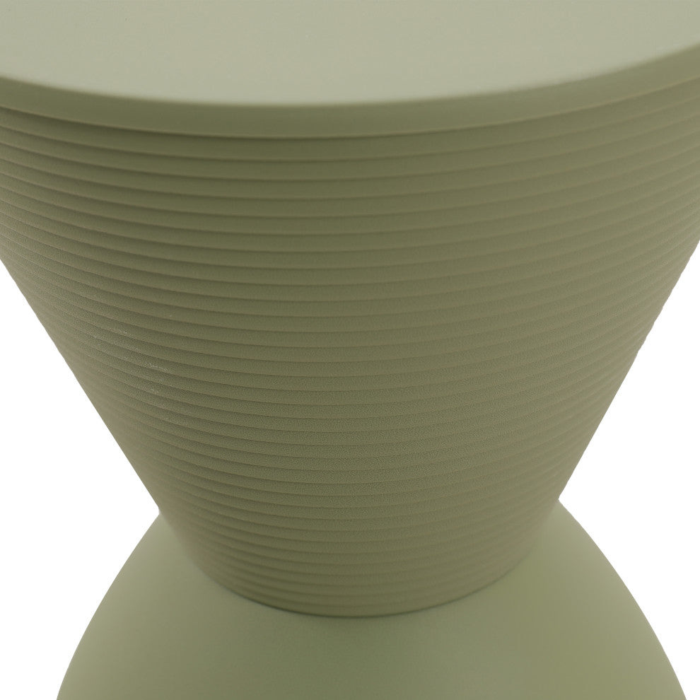 Round Side Table in ABS Plastic Ribbed Design End Table with Removable Lid, Olive Green