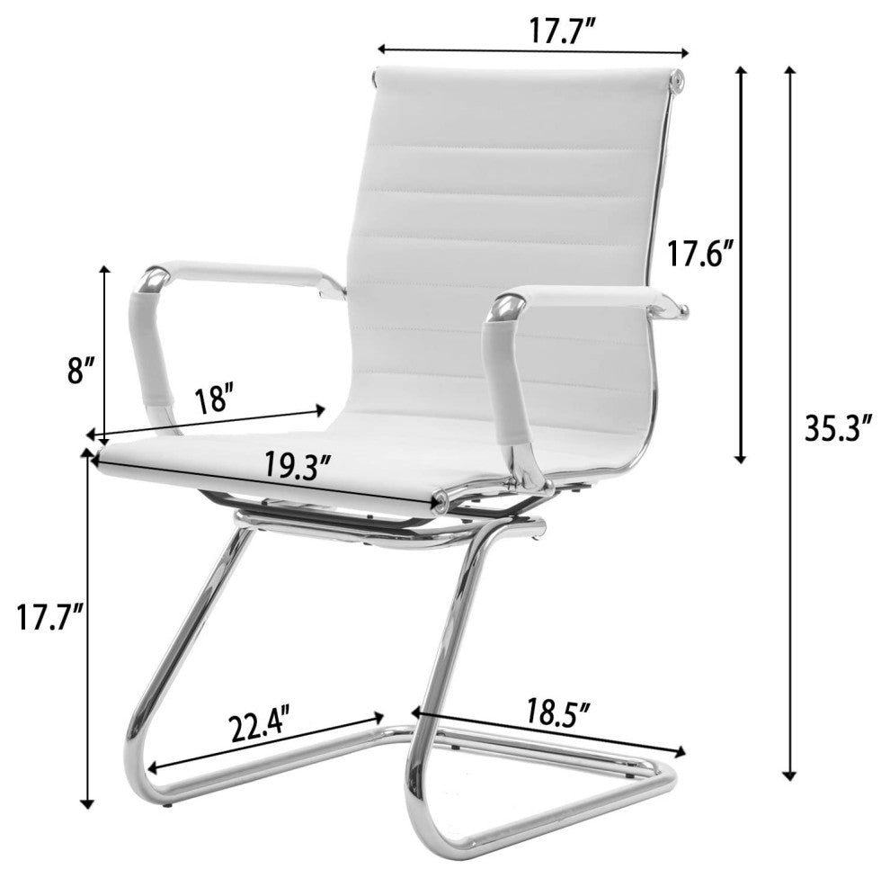 Reception Chairs No Wheels Leather Conference Chair (Set of 2), White