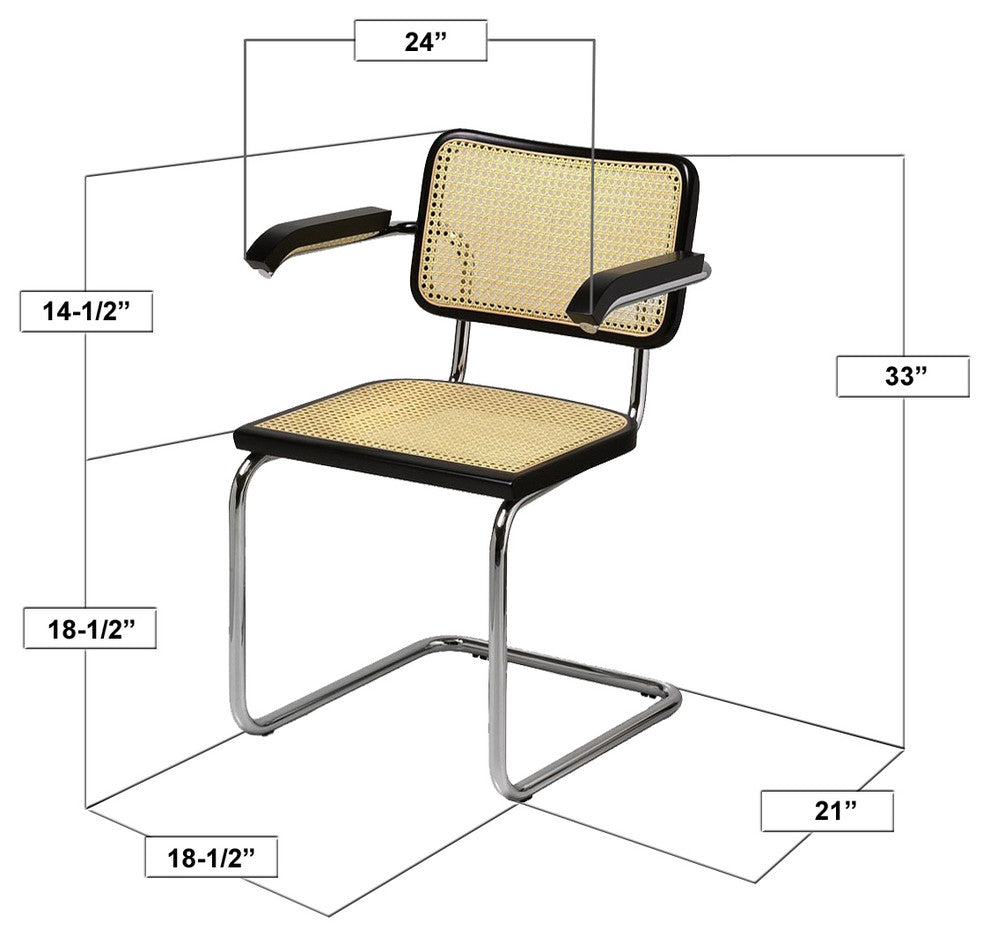 Marcel Breuer Cane Chrome Arm Chair, Honey Oak