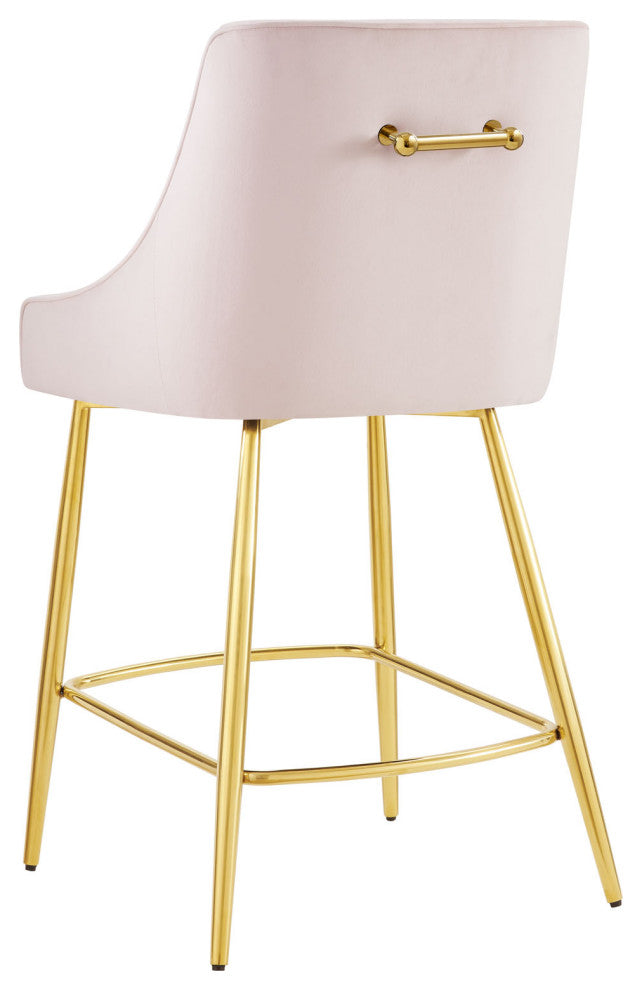 Counter Stool Chair, Set of 2, Pink, Velvet, Modern, Mid Century Lounge Dining