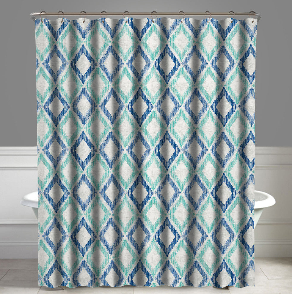 Geometric Green and Blue Apen Shower Curtain, 72"x72"