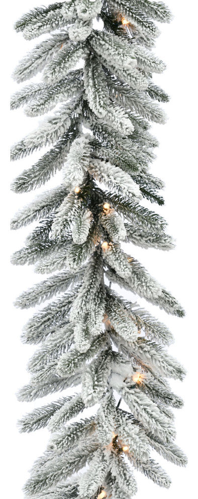 9-Ft. Icy Frost Snow Flocked Garland With Warm White LED Lights