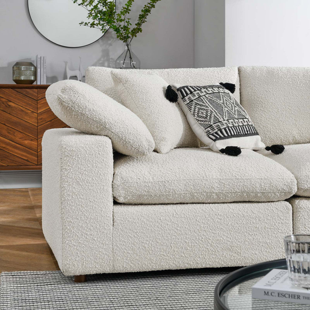 Commix Down Filled Overstuffed Boucle 5-Piece Sectional Sofa, Ivory