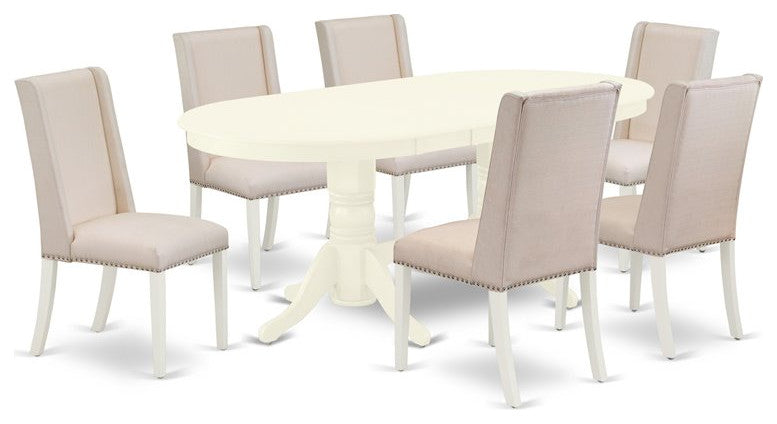 7-Piece Set, 6 Chairs and Table Solid Wood -Linen White