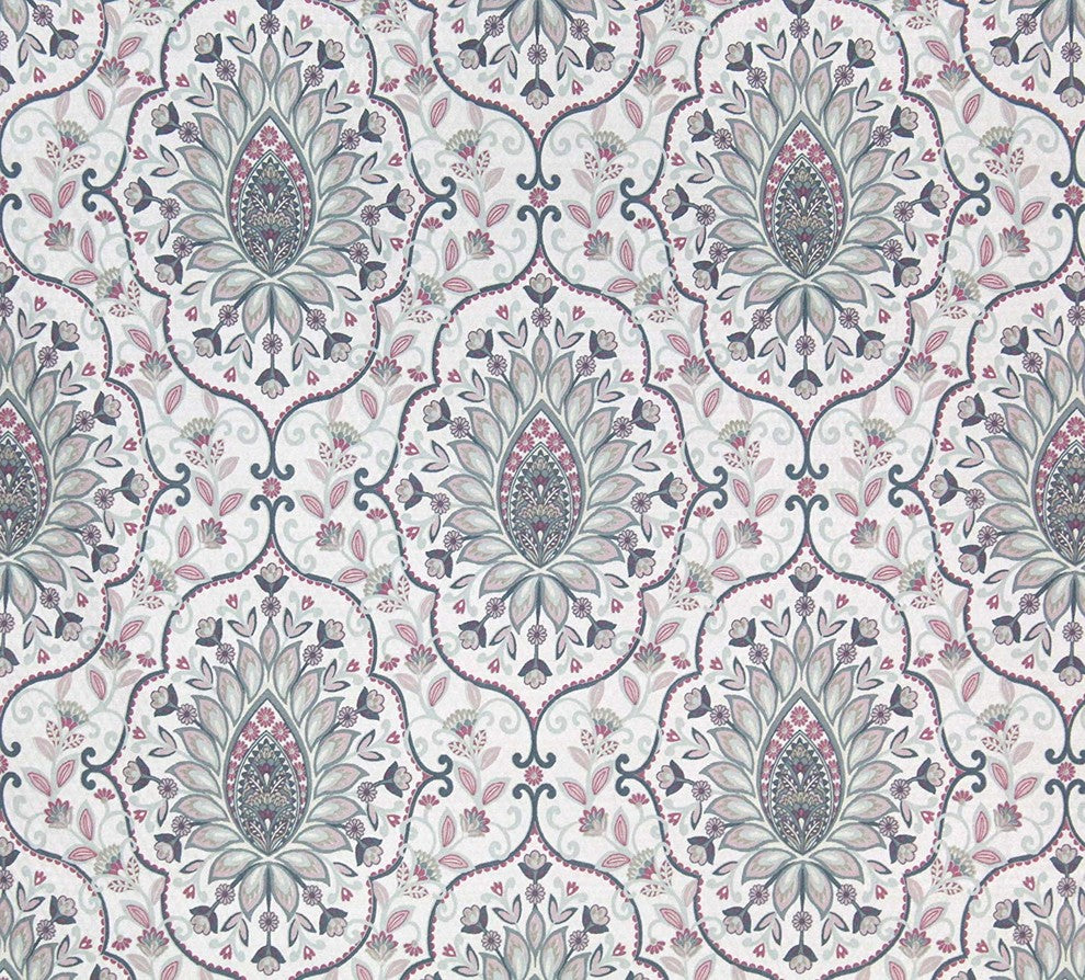 Floral Damask Fabric Shower Curtain: Printed Medallion, Rose