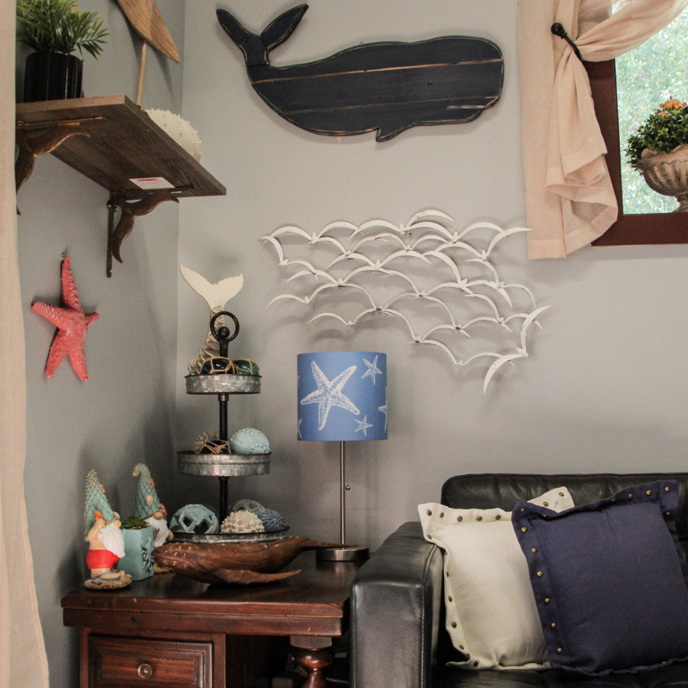 Brushed Nickel Finish Table Lamp With Coastal Blue Starfish Shade