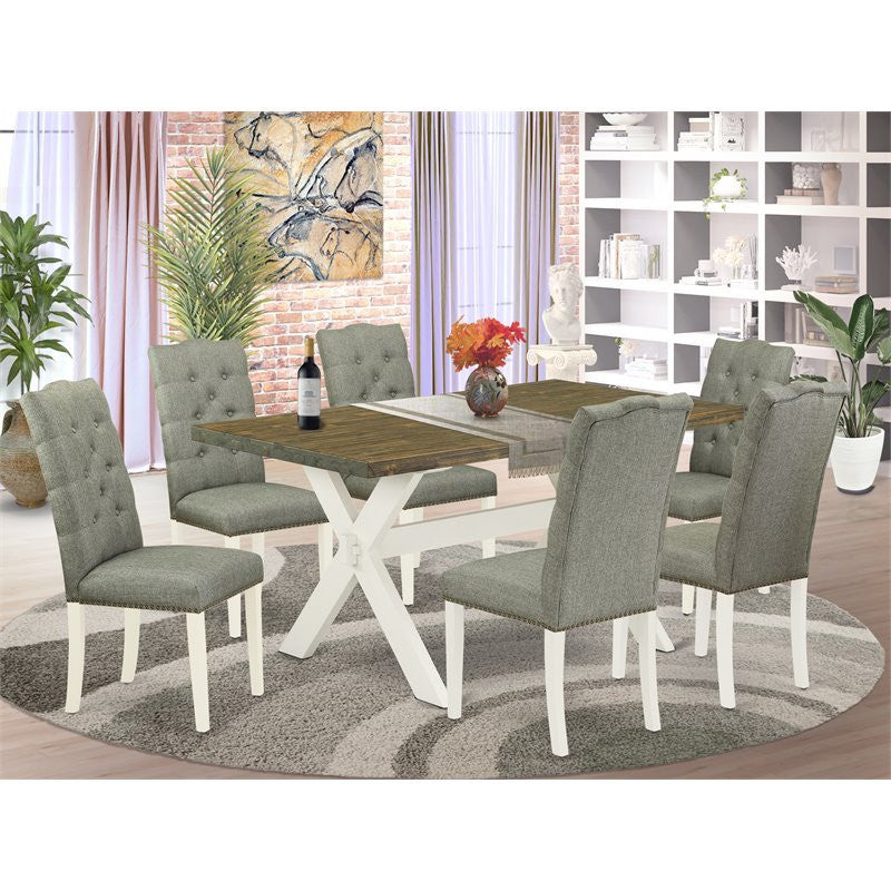 X076El207-7, 7-Piece Set, 6 Chairs, Table Top and Wooden Cross Legs