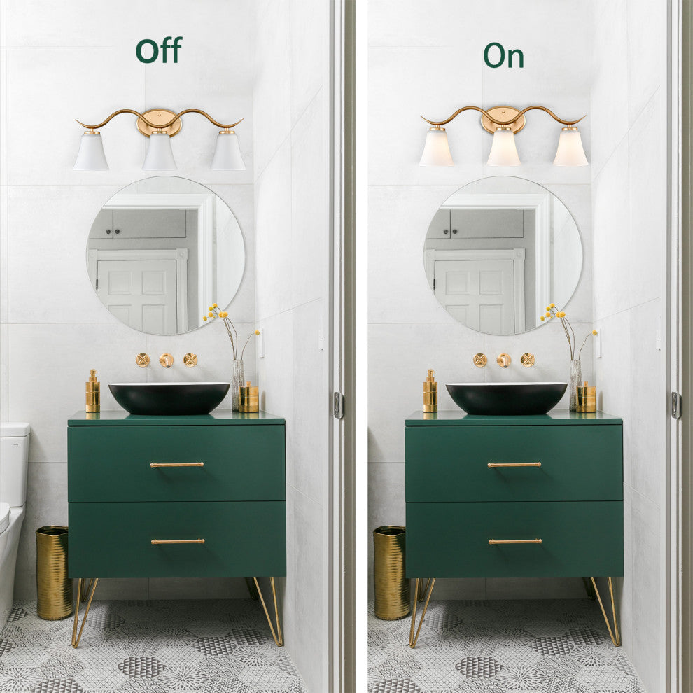 Modern Gold Bathroom Vanity Light 3-Light Milk Glass