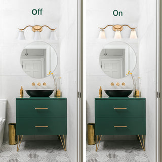 Modern Gold Bathroom Vanity Light 3-Light Milk Glass