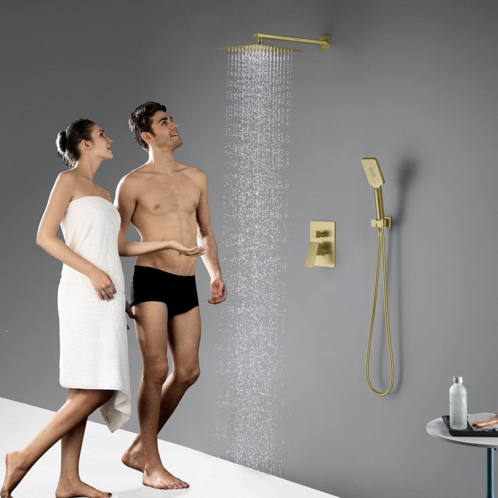 Cube Pressure 2-Function Shower System, Rough-In Valve, Brushed Gold
