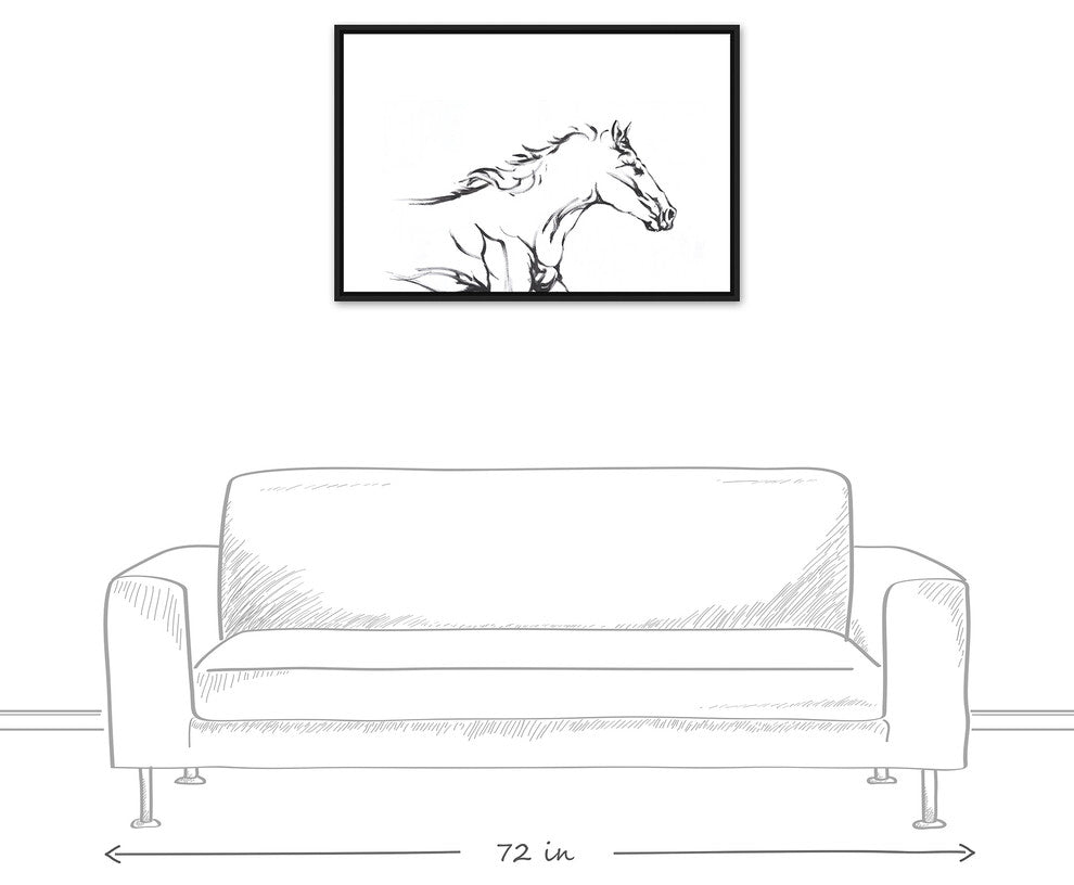 Racing Horse Sketch 24x36 Black Floating Framed Canvas