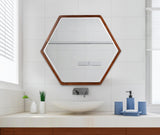 McLean Hexagon Wood Framed Wall Mirror, Walnut Brown 26x30