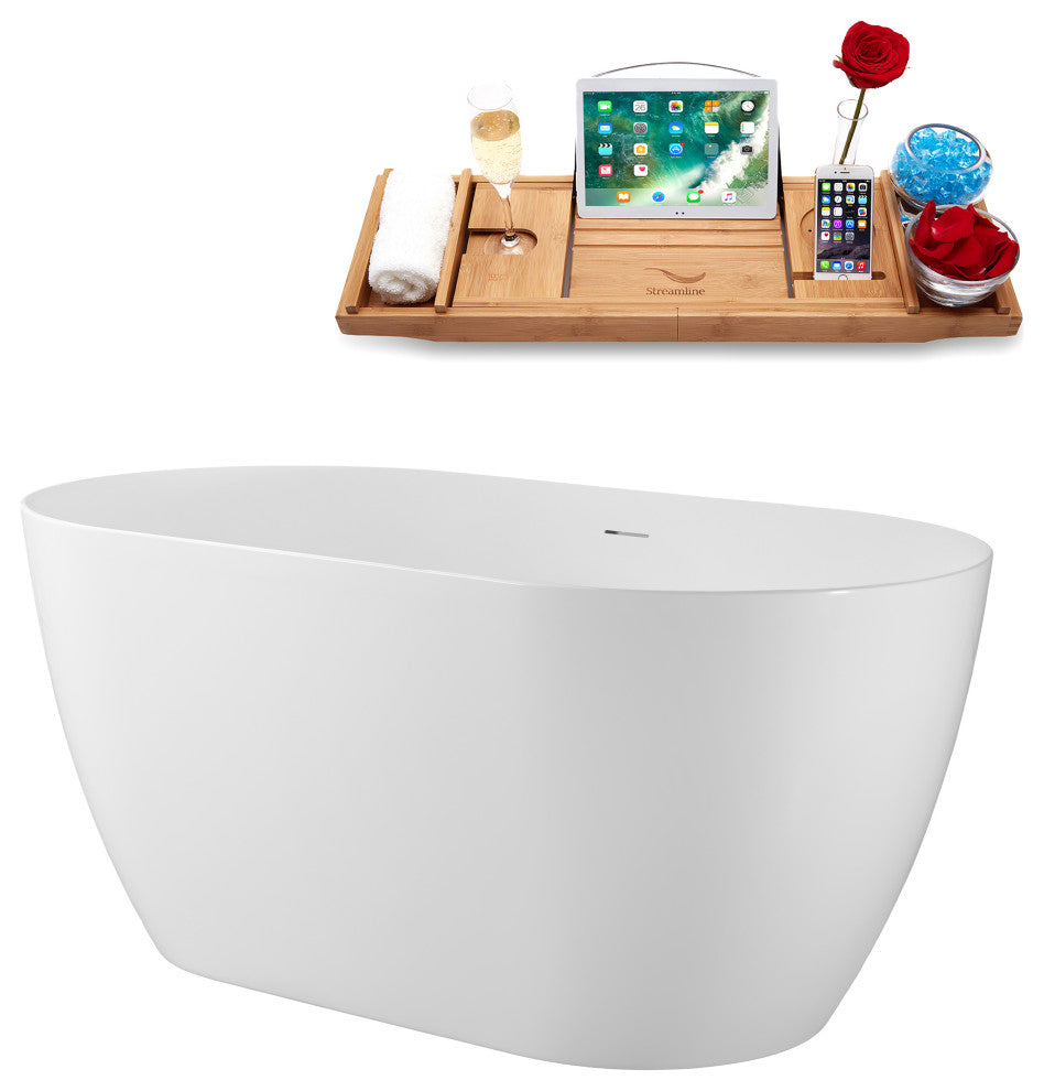 51" Streamline G-38-187-BNK Freestanding Bathtub, Tray, Drain, Brushed Nickel