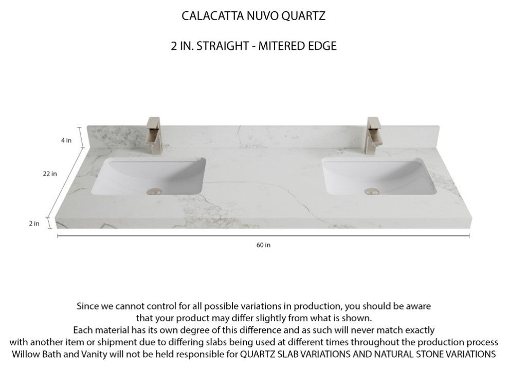 Aberdeen 60 Double Bathroom Vanity in White 2" Calacatta Nuvo