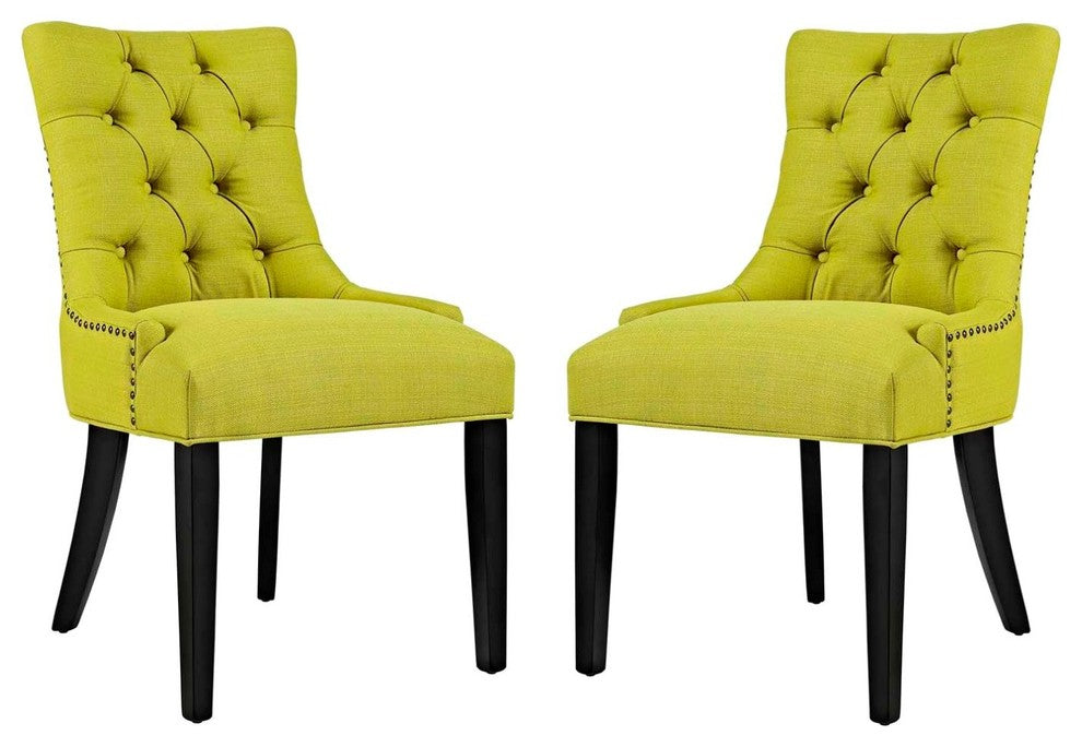Modern Contemporary Urban Kitchen Dining Side Chair, Set of 2, Green, Fabric