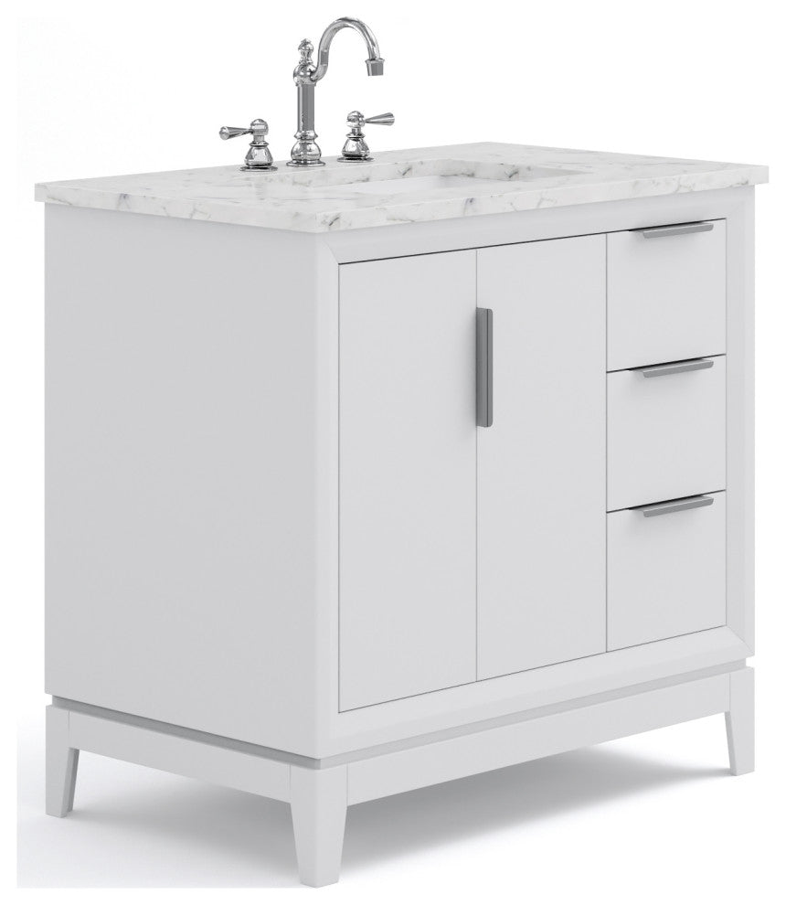 Elizabeth 36" Single Sink Carrara White Marble Vanity, Pure White