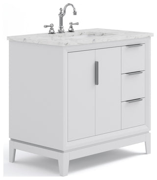 Elizabeth 36" Single Sink Carrara White Marble Vanity, Pure White