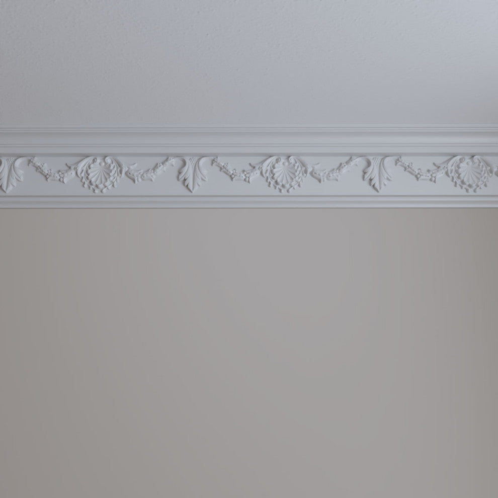 6 1/4"Hx3 3/8"Px7"Fx96 1/8"L, 16" Repeat, Shell Crown Moulding