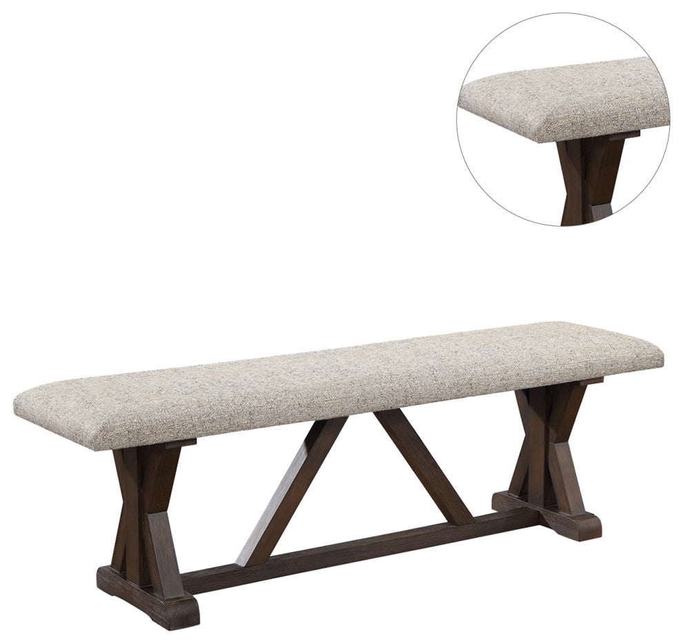 Gray Fabric Bench, Rustic Brown Finish