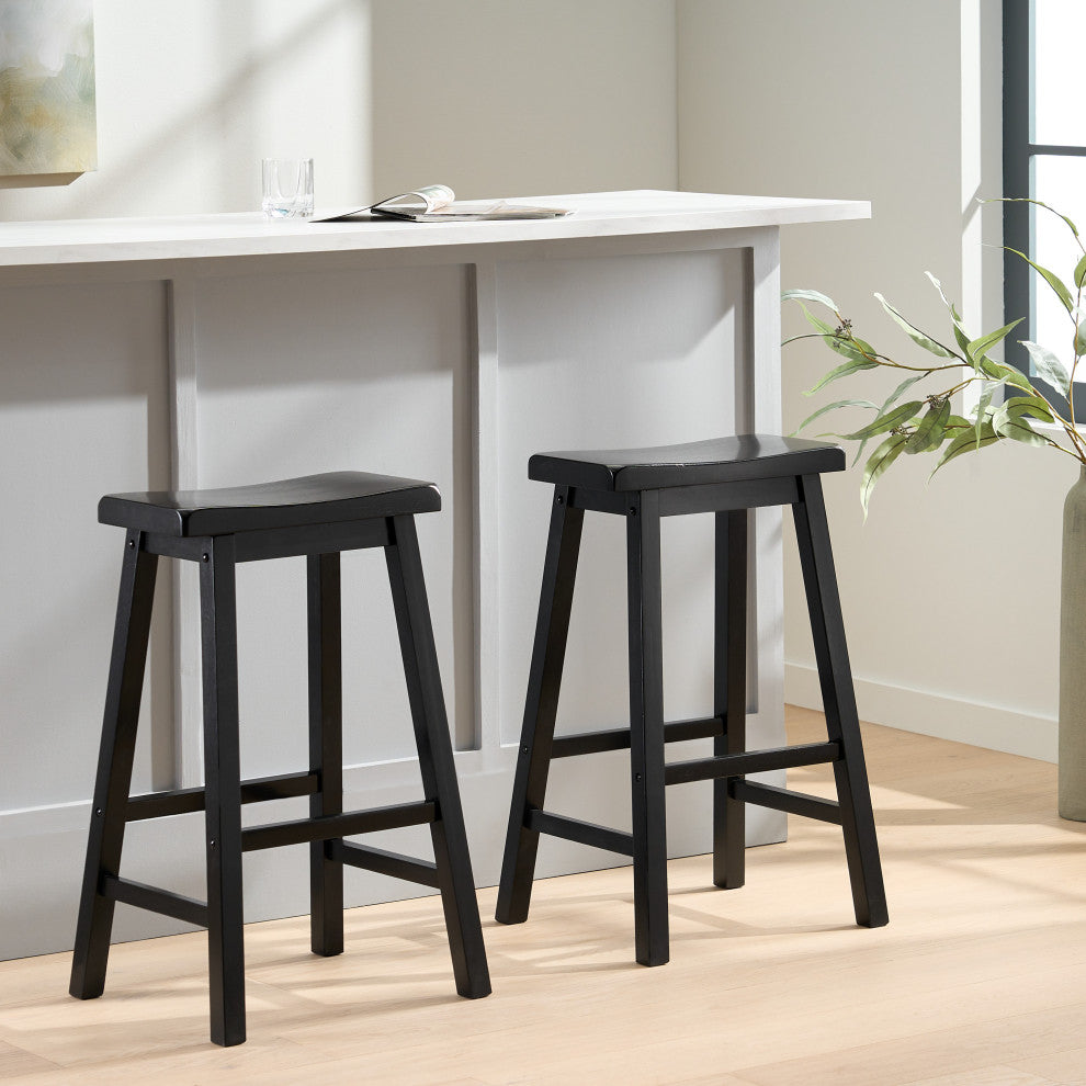 GDF Studio Harrison Black Saddle Wood Bar Stools, Set of 2