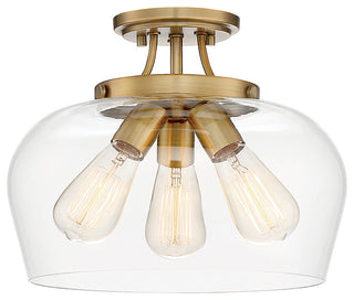 3-Light Semi-Flush Mount, Warm Brass
