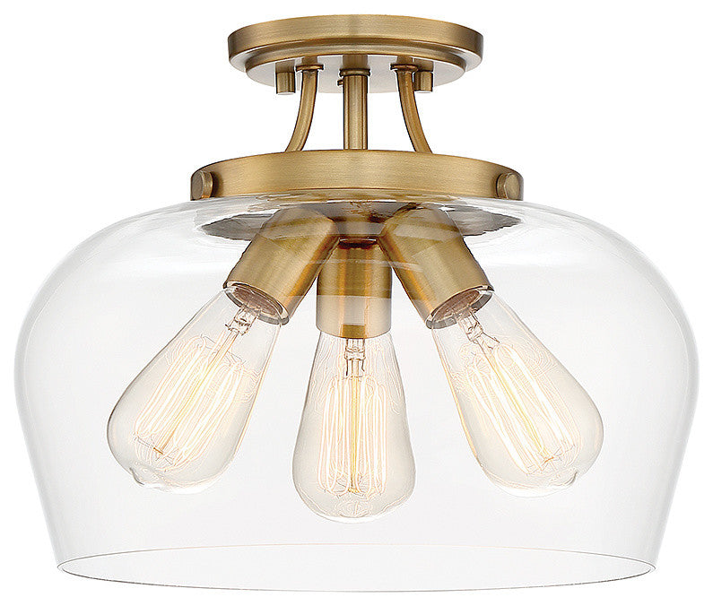3-Light Semi-Flush Mount, Warm Brass