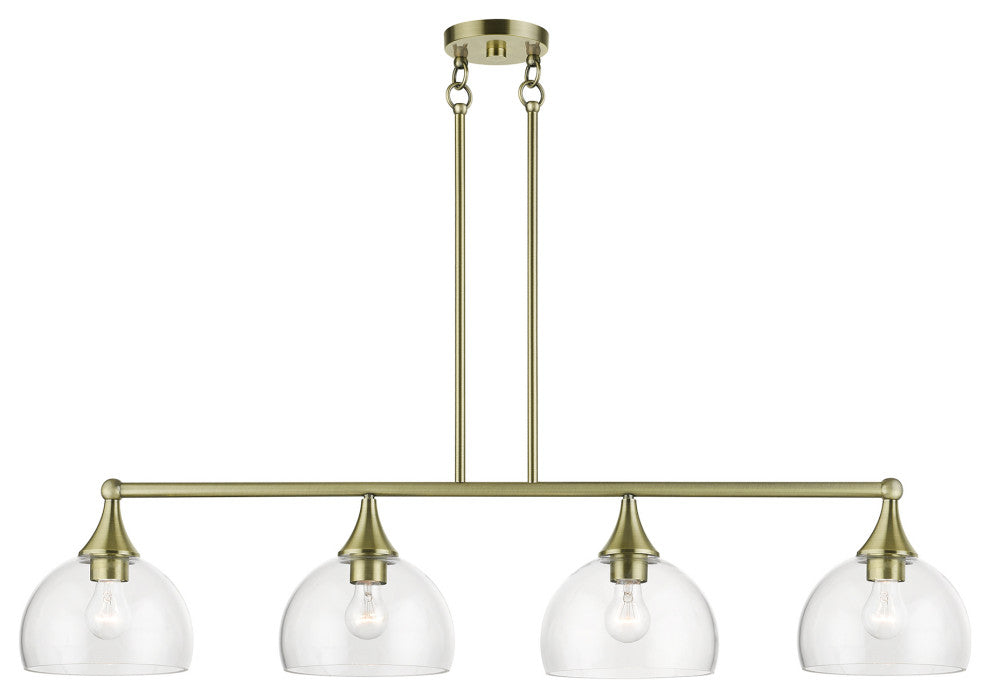 4 Light Antique Brass Large Linear Chandelier