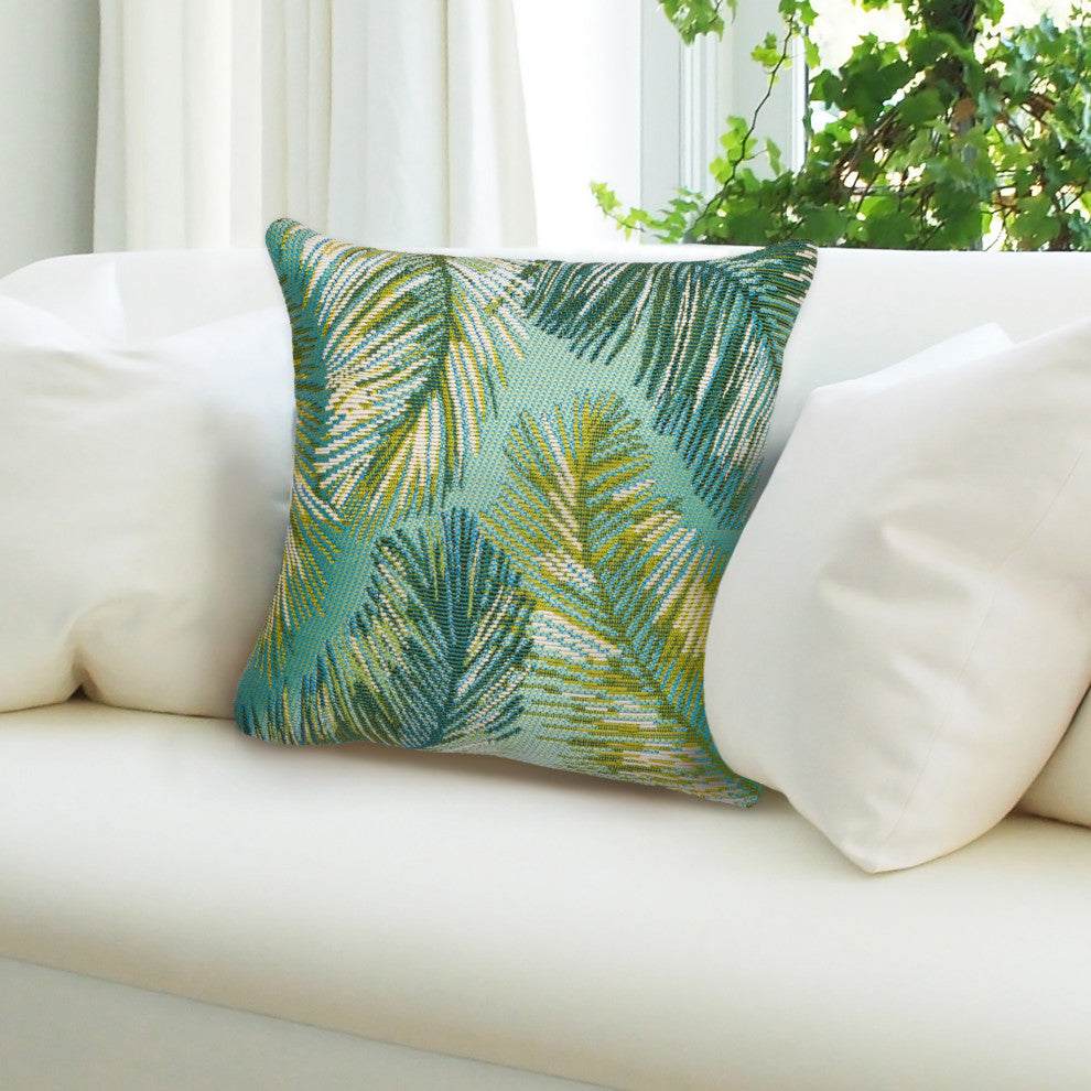 Marina Palm Border Indoor/Outdoor Pillow Aqua 18"x18"