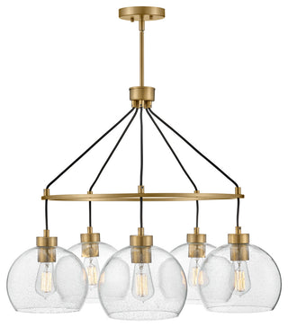 Lark Rumi 24.5" Med Single Tier Chandelier, Lacquered Brass + Clear Seedy Glass