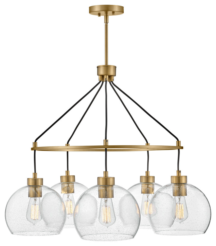 Lark Rumi 24.5" Med Single Tier Chandelier, Lacquered Brass + Clear Seedy Glass