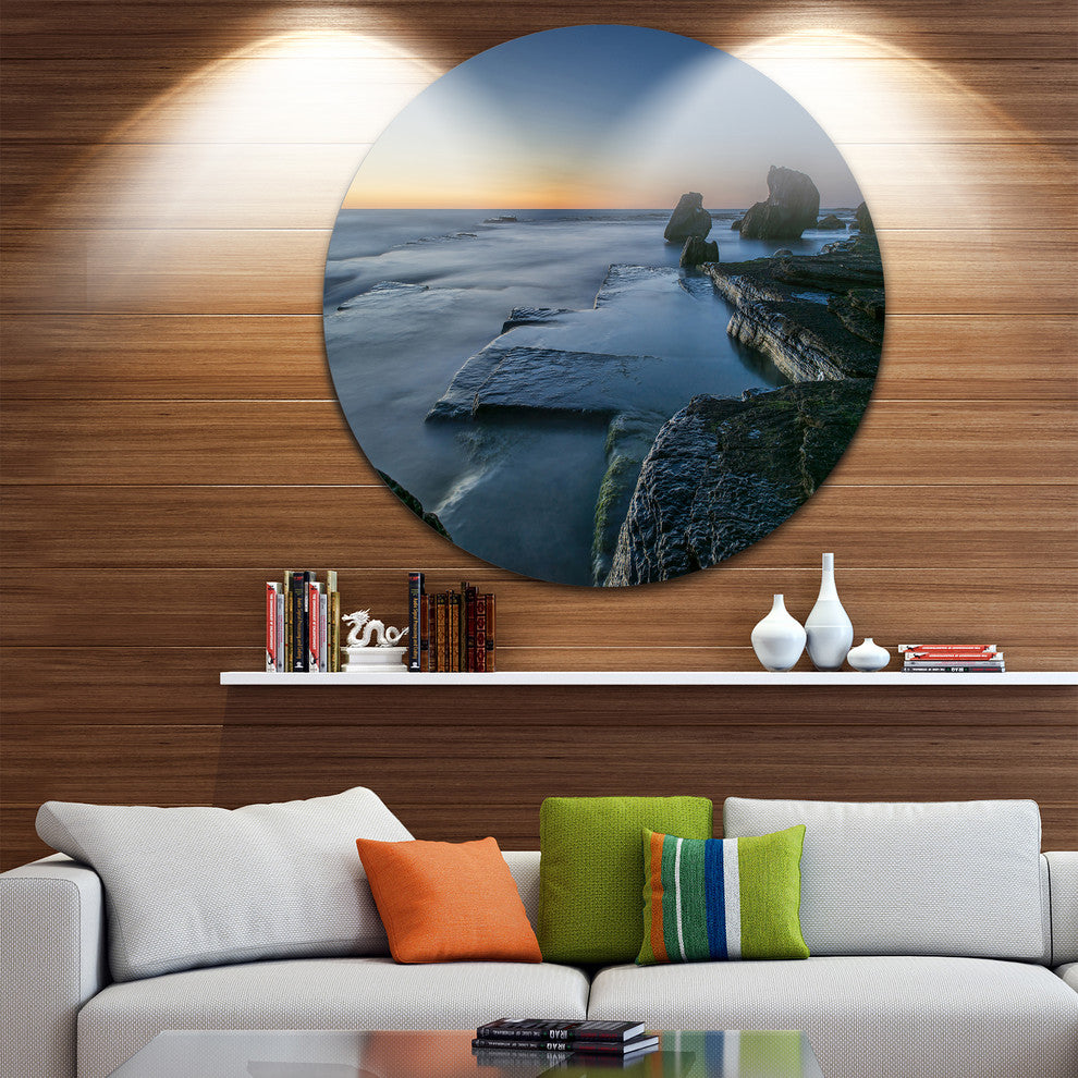 Sunrise At Sydney Seashore, Seashore Large Disc Metal Wall Art, 36"