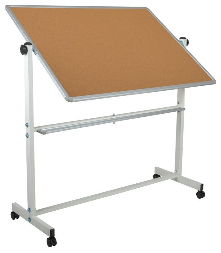 Hercules Reversible Cork and White Board Stand With Pen Tray, 53"x62.5"