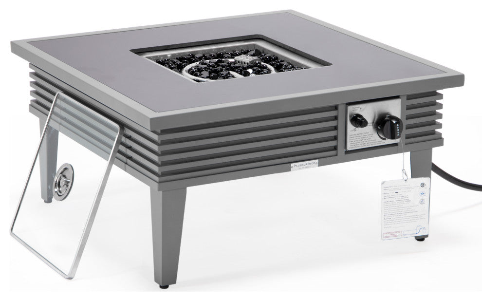 Leisuremod Walbrooke Patio Square Fire Pit Table With Aluminum Slats Frame, Gray