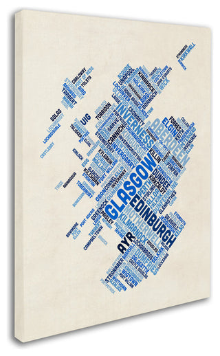 Michael Tompsett 'Scotland Typography Text Map 5' Canvas Art, 32"x24"