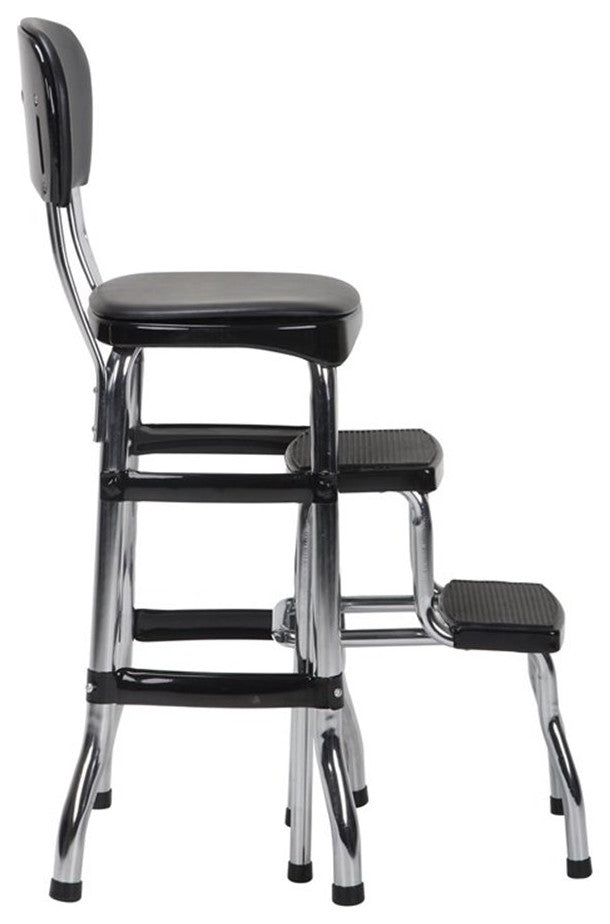 COSCO Retro Step Stool and Counter Chair in Black