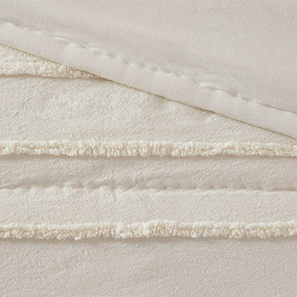 Urban Habitat Mercer 3 Piece Cotton Quilt Set With Chenille Trims, Ivory