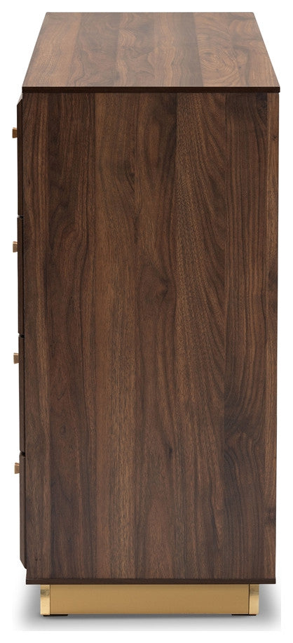 Modern and Contemporary Walnut Brown Finished Wood Gold Metal 8-Drawer Dresser