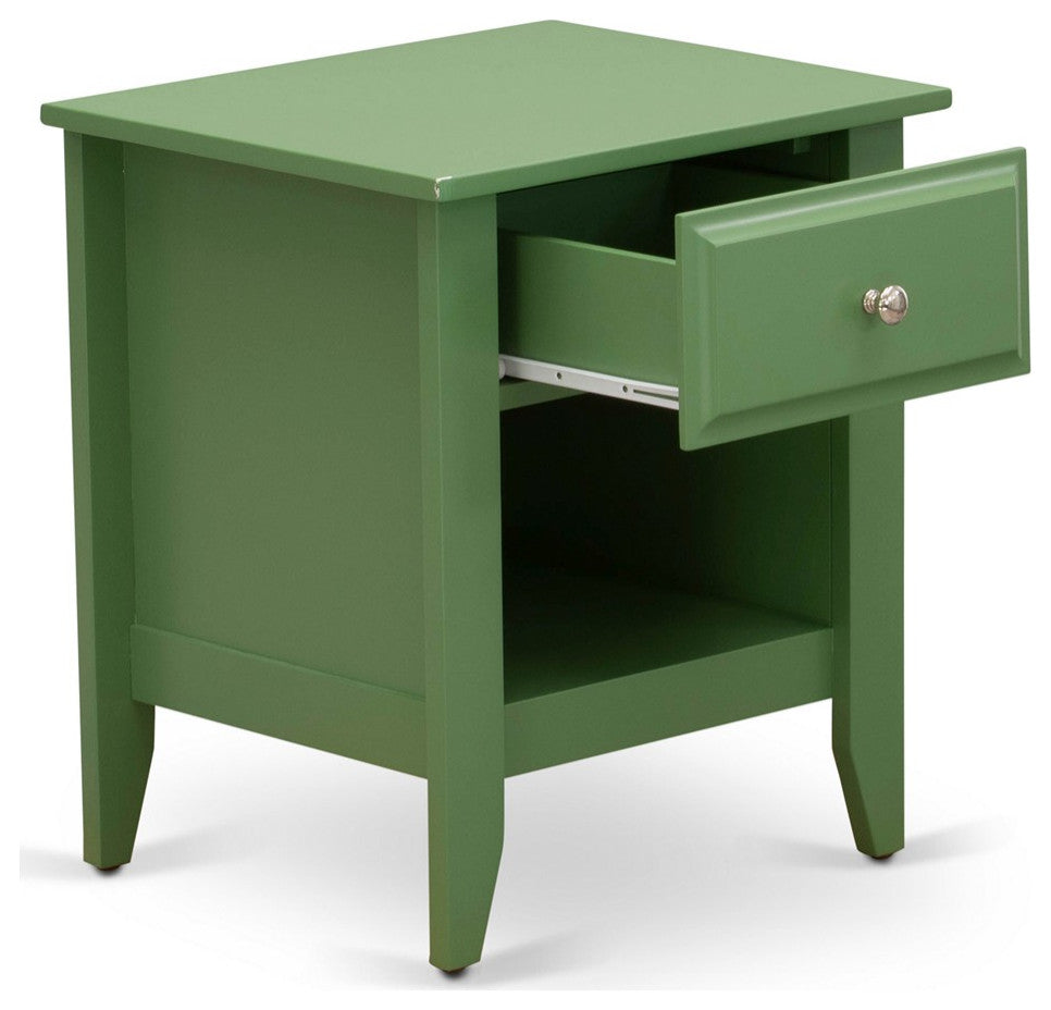 Mid Century Night Stand For Bedroom, 1 Wooden Drawer, Clover Green Finish