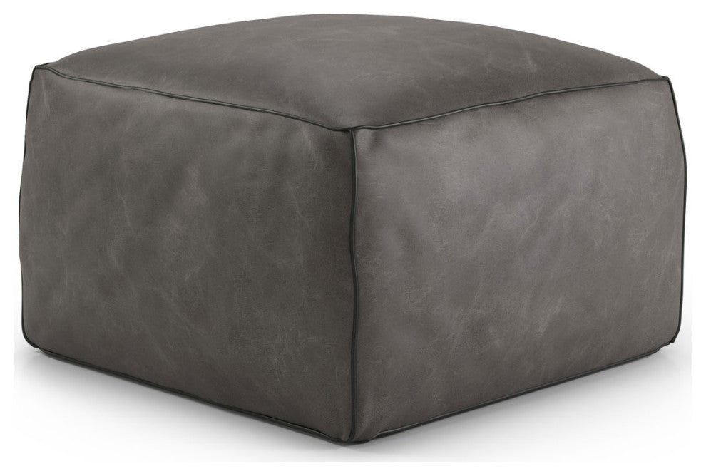 Pitt Pouf, Gunmetal Vintage Leather