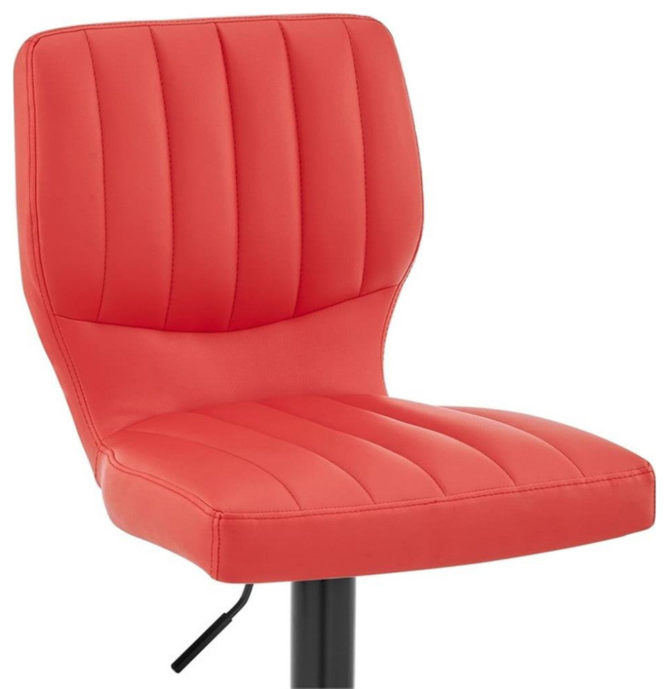 Armen Living The Bardot 25-36" Faux Leather Swivel Bar Stool in Red/Black