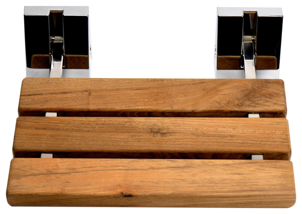 Polished Chrome 16" Folding Teak Wood Shower Seat Bench