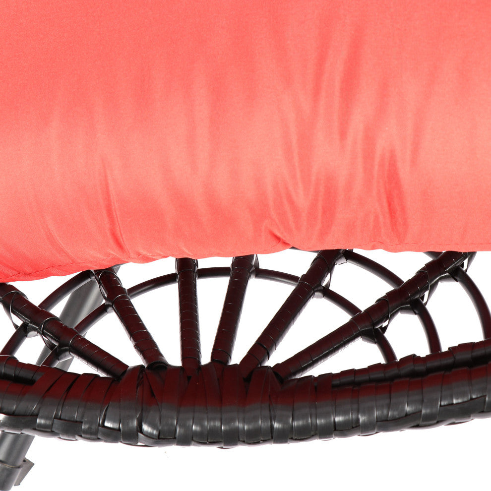 Outdoor Rattan Swing Chair Hanging Egg Chair With Cushion, Red