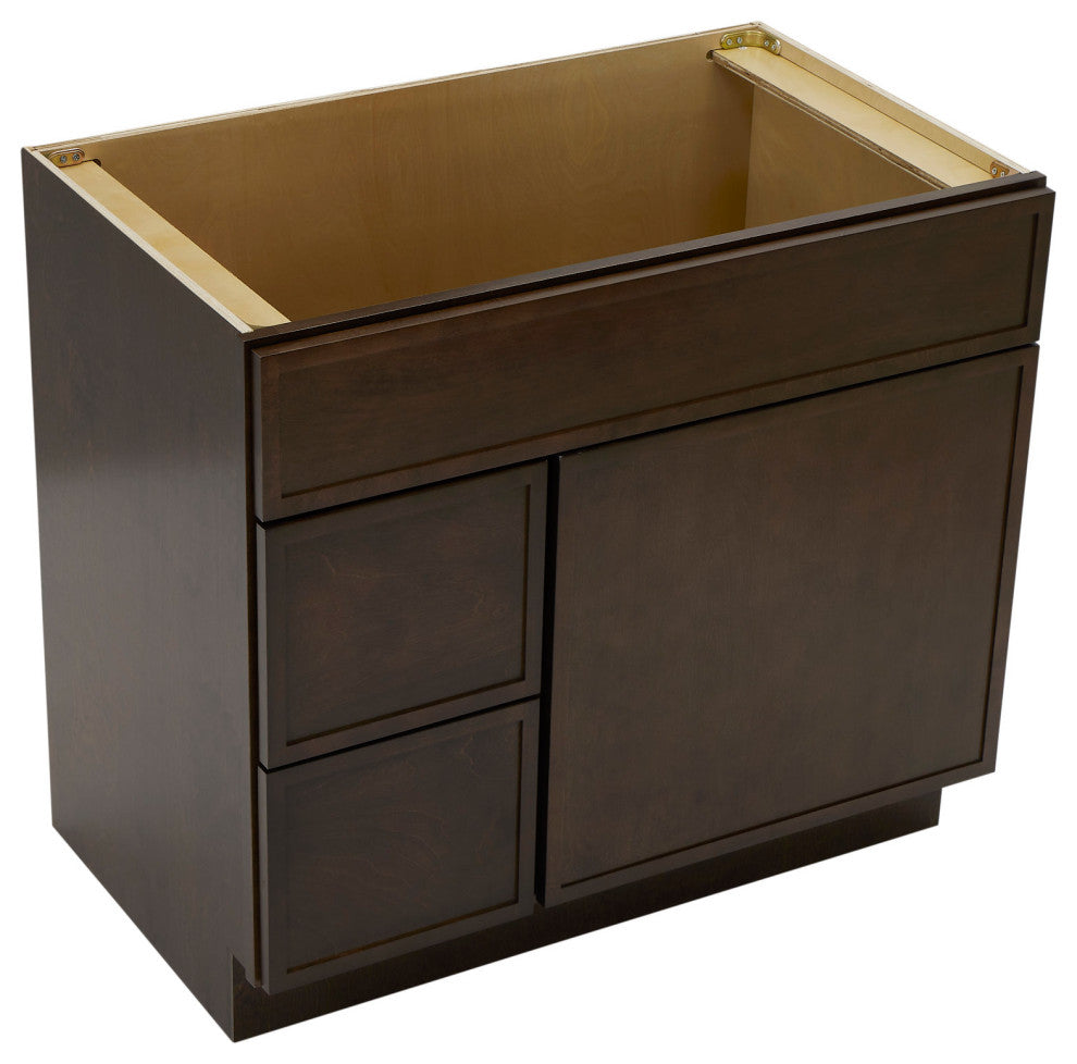 Vanity Art Birch Plywood Single Base Storage Cabinet, Brown, 36 Inch (Left Side Drawers)