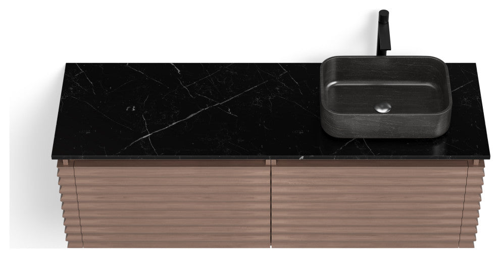 The Accordion Bathroom Vanity, Chestnut Oak, 60", Right Single Sink, Wall Mounted