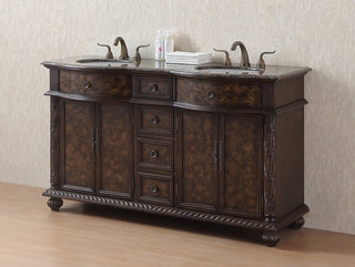 60" Amelia Double Sink Vanity, Baltic Brown Granite Top